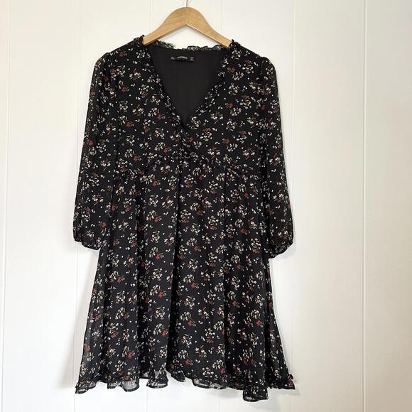 hesperus Dresses & Skirts - Hesperus Black Floral Ruffle Sheer Long Sleeve Mini Dress Women’s XL